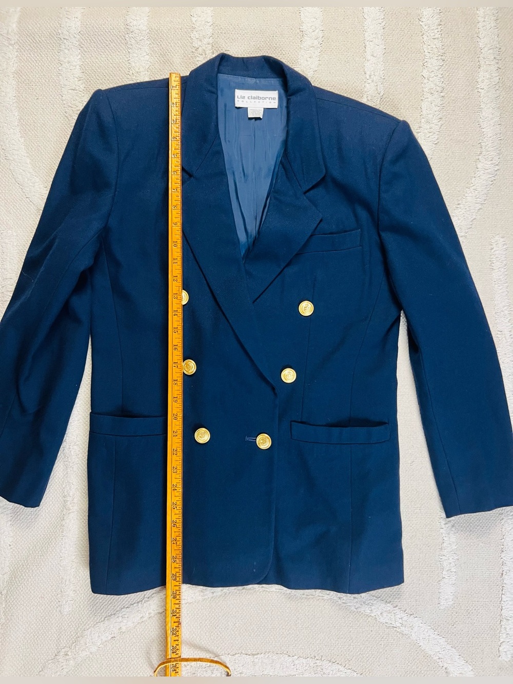 Vintage 90s Liz Claiborne Navy Wool Blazer – Double-Breasted Gold Buttons – 8 - Picture 9 of 13